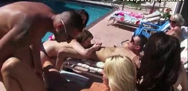  Horny party sluts sucking and fucking by the pool